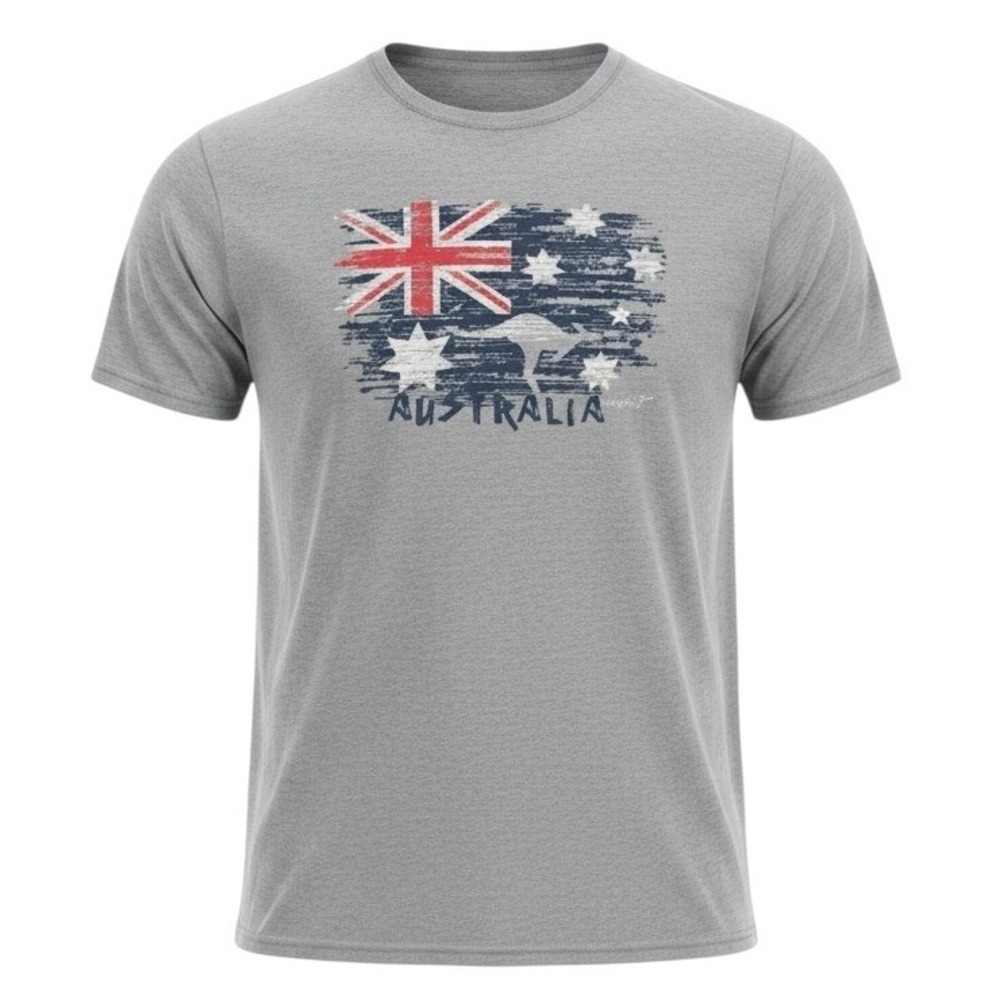 Joey Roo Mens Large Gray T-Shirt Australia Kangaroo Flag Graphic Cotton Tee